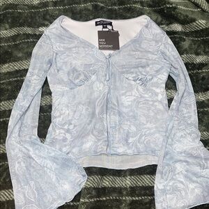 See You Monday Women's Light Blue Floral Blouse